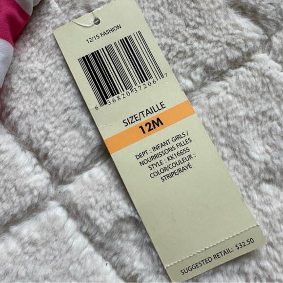 Guess | Pink and Cream Ruffle Striped Floral One piece Swim | Size 12 Months - Picture 4 of 8